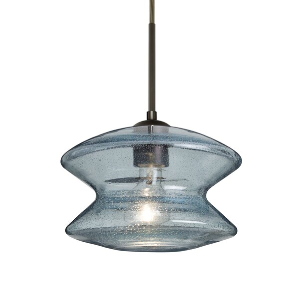 Besa Lighting Zen Cord Pendant, Blue Bubble, Bronze Finish, 1x60W Incandescent 1JT-ZENBL-BR - main